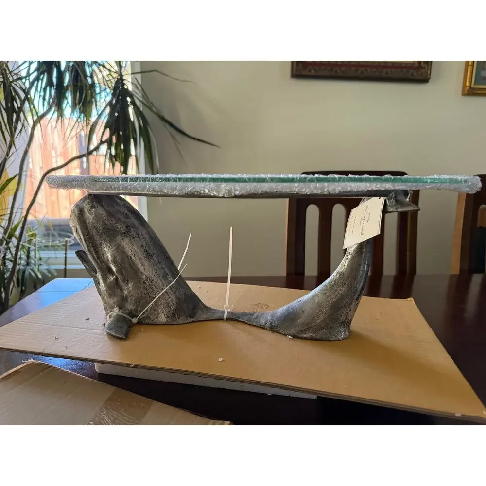 Pottery Barn Whale Serve Stand Aluminum Glass Serving Tray Table Centerpiece